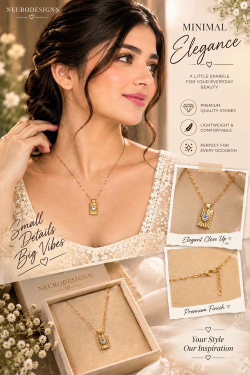 Elegant Gold Sunburst Pendant Necklace - Product showcase with model