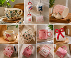 Full range of cute handbag ceramic mugs displayed together showing all available designs